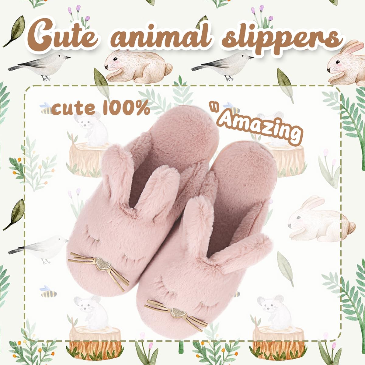 Caramella Bubble Bunny Slippers for Women Fuzzy Cute Animal Memory Foam Indoor House Slippers Easter Thanksgiving Christmas Slippers Gifts