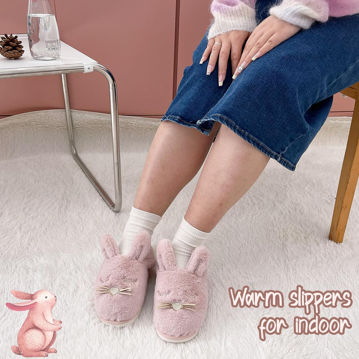 Caramella Bubble Bunny Slippers for Women Fuzzy Cute Animal Memory Foam Indoor House Slippers Easter Thanksgiving Christmas Slippers Gifts
