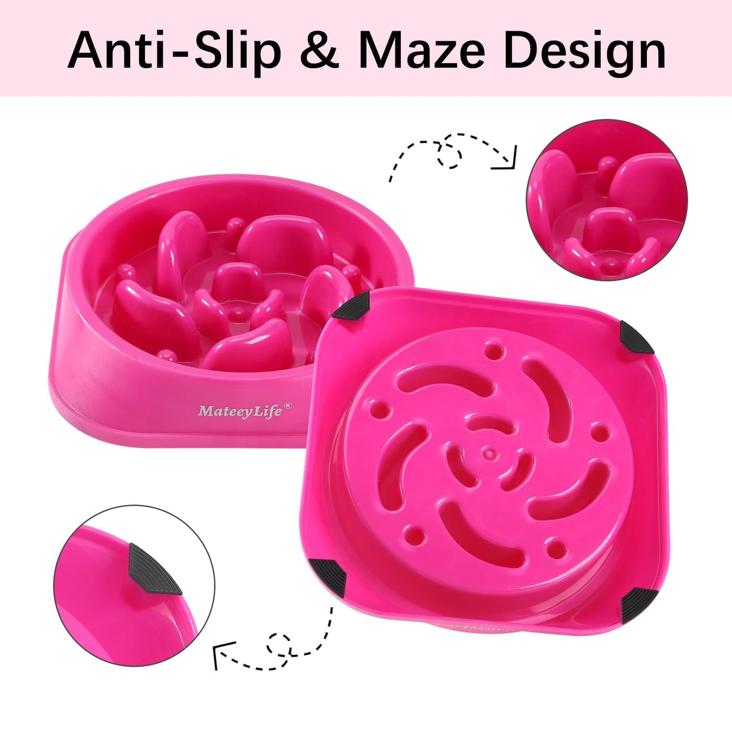 MateeyLife Slow Feeder Dog Bowls, Anti-Choking Puzzle Dog Food Bowls, Non Slip Interactive Dog Feeding Bowls That Slow Down Eating, Bloat Stop Maze Dog Dishes Dog Feeder for Medium Large Breeds Purple