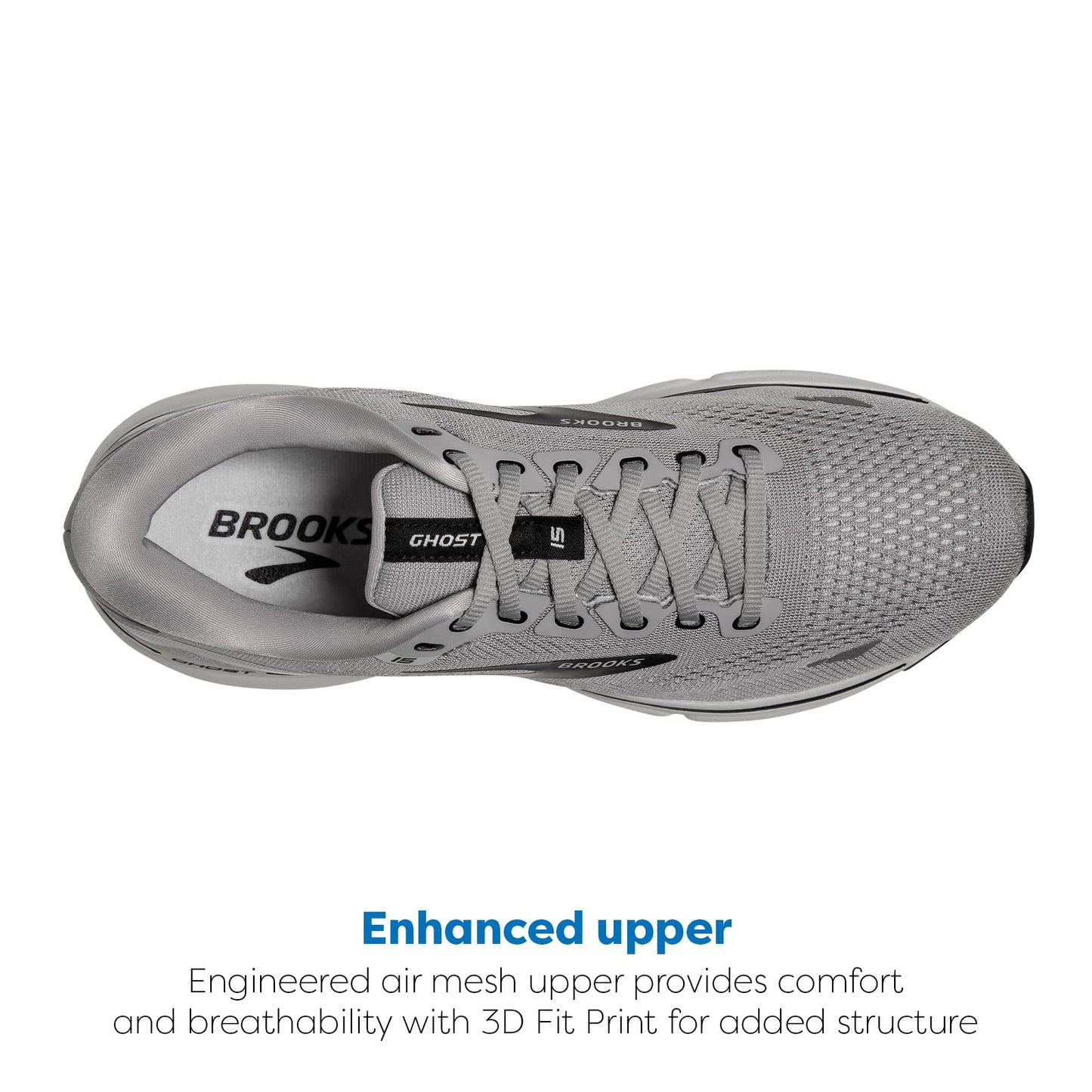 Brooks Mens Ghost 15 Running Shoe - Alloy/Oyster/Black - 7.0 - D