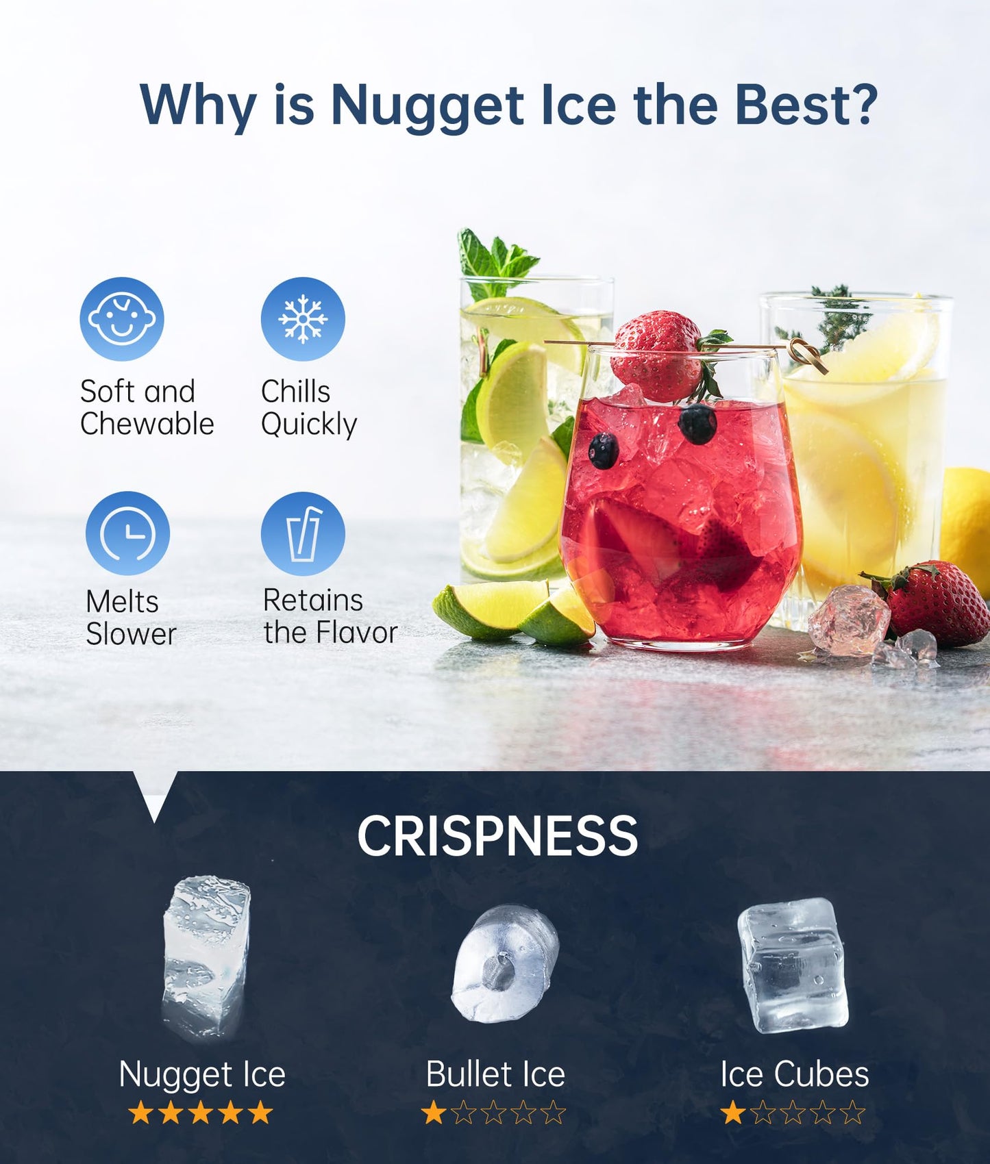 EASYERA Nugget Ice Maker Countertop,Chewable Pellet Ice, 33LBS/24H,Compact Self-Cleaning Ice Machine with Ice Bags,Pebble Ice Maker for Home, Kitchen, RV, Camping