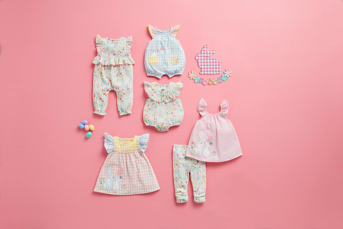 Mud Pie Girls Bunny Gingham Dress, Pink, 4T