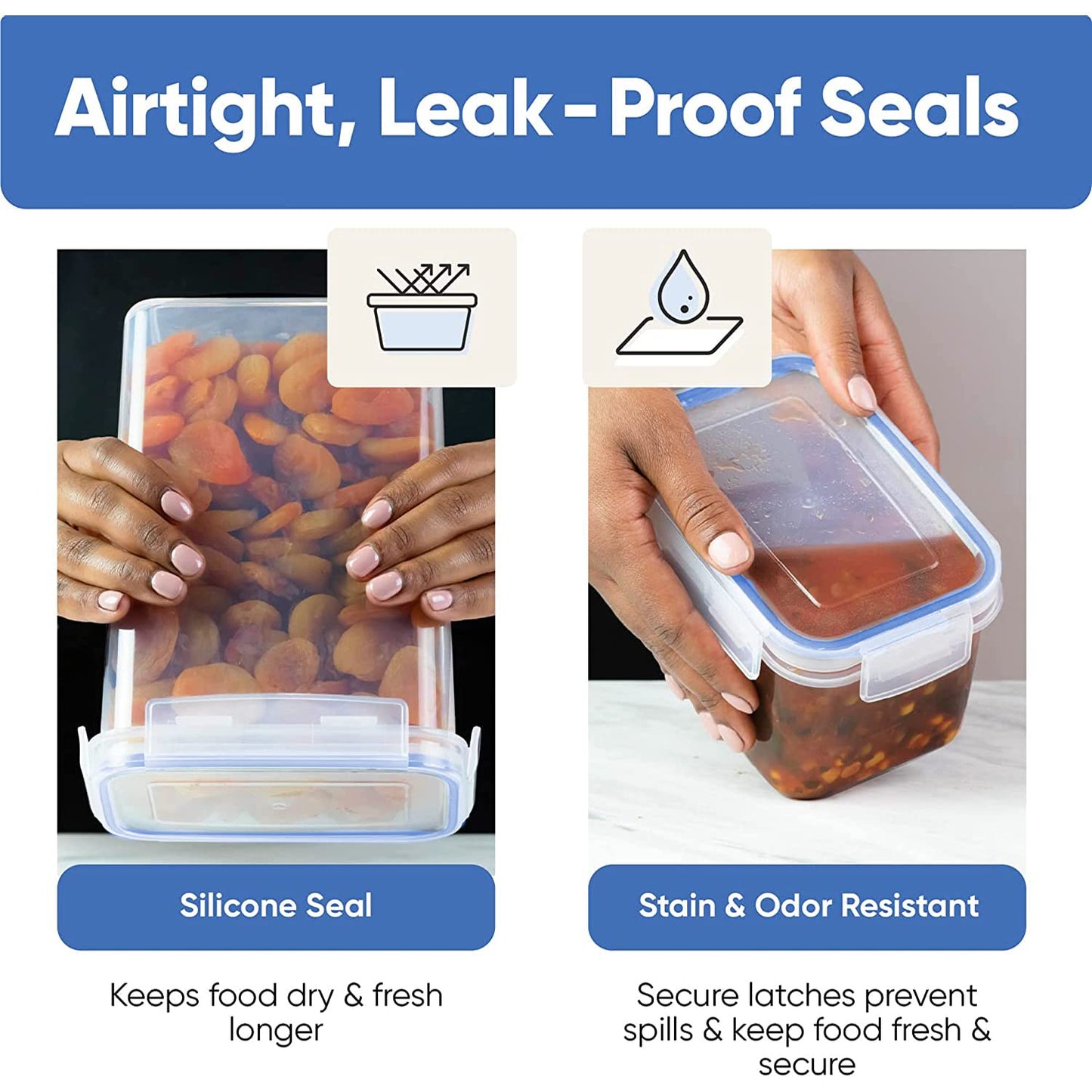 Chef's Path Premium Pasta Containers with Lids for Kitchen & Pantry Organization - BPA Free Variety Plastic Containers for Dry Food Storage & Other Pantry Needs for Food - 14 Pack Blue