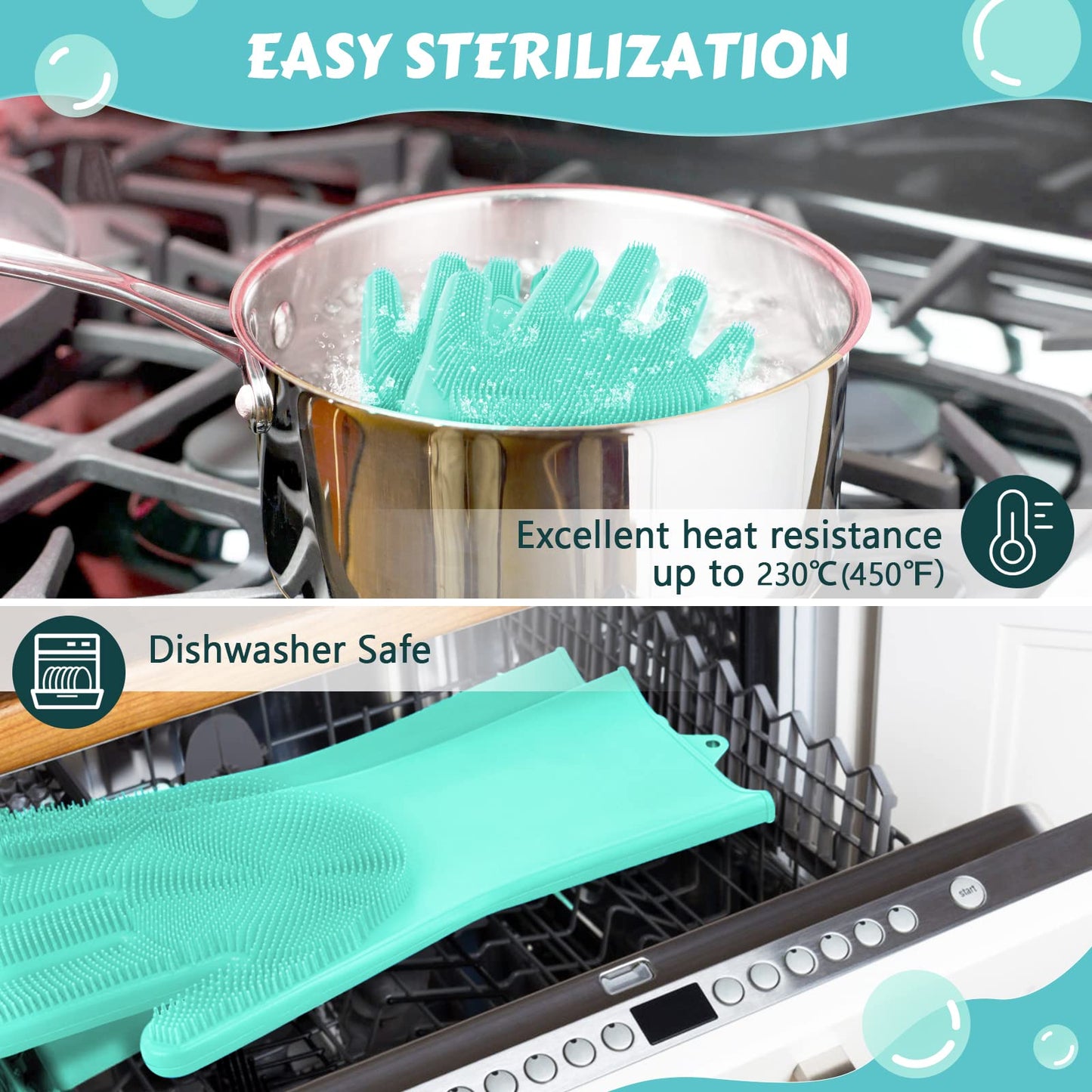 Pecute Pet Grooming Gloves, Heat Resistant Cat Bathing Gloves with High-Density Teeth, Silicone Dog Bathing Gloves with Enhanced Five Finger Design, Bathing and Massaging for Dogs and Cats