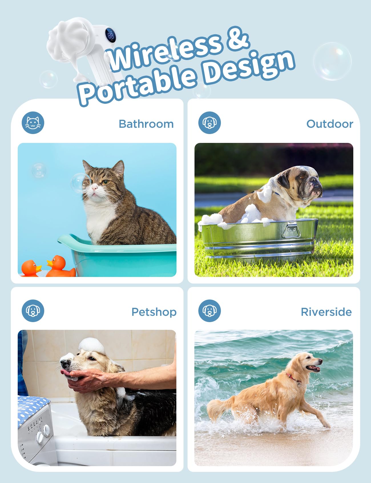 FEELNEEDY Automatic Foaming Soap Dog Bath Brush, Foaming Dispenser with Soft Silicone Massage Dog Shampoo Brush, One-click Deep Cleaning Dog Washing Brush for Short and Long Haired Pet, White