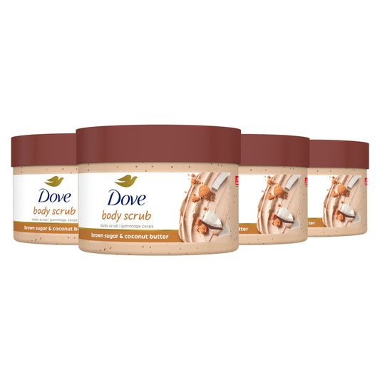 Dove Scrub For Silky Smooth Skin Brown Sugar & Coconut Butter Body Scrub Exfoliates & Restores Skin's Natural Nutrients, 10.5 Ounce (Pack of 4)