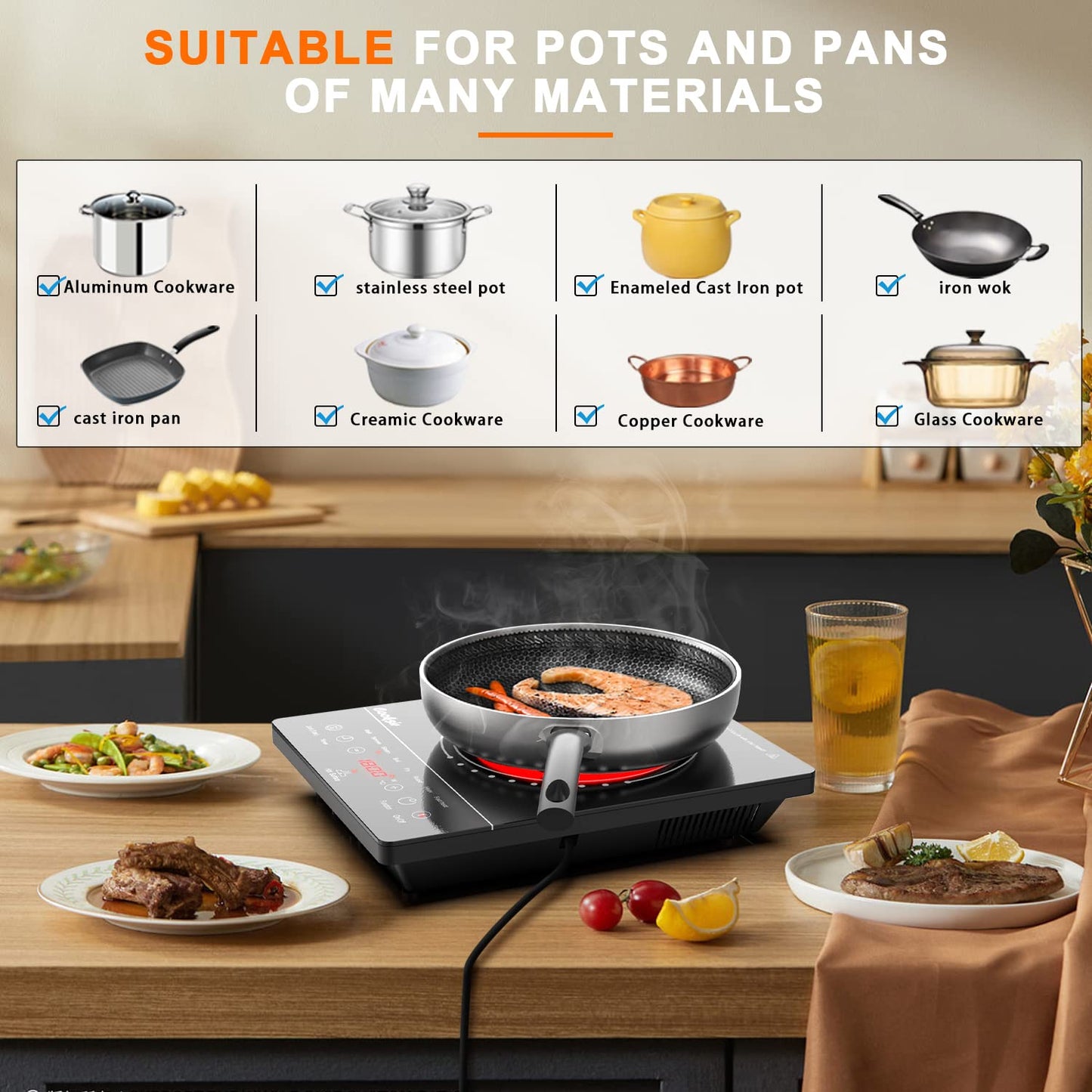 Cooksir Single Burner Electric Cooktop, Portable One Burner Electric Stove, 1800W Small Infrared Electric Burner with Child Safety Lock, Timer, Overheat Protection, Touch Control, 110V-120V Plug in