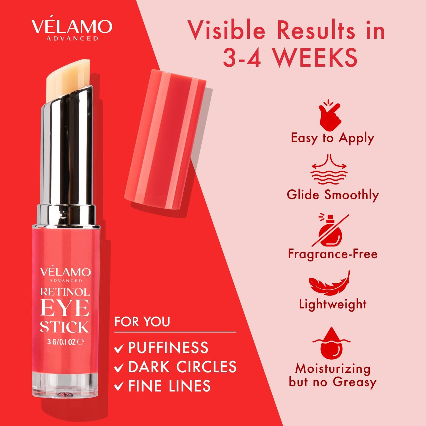 Retinol Eye Stick, Retinol Eye Cream, Retinol Cream, Retinol Face Cream, Under Eye Cream Anti Aging, Eye Cream, Brightening Eye Balm Reduces Fine Lines and Dark Circles, Visible Results in 3-4 Weeks