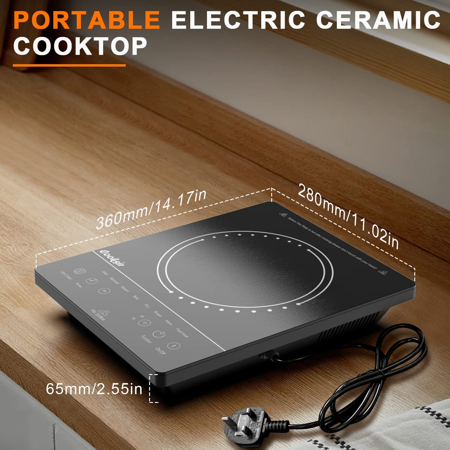 Cooksir Single Burner Electric Cooktop, Portable One Burner Electric Stove, 1800W Small Infrared Electric Burner with Child Safety Lock, Timer, Overheat Protection, Touch Control, 110V-120V Plug in