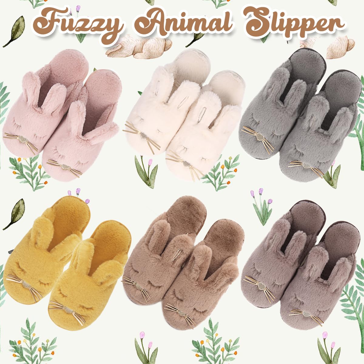 Caramella Bubble Bunny Slippers for Women Fuzzy Cute Animal Memory Foam Indoor House Slippers Easter Thanksgiving Christmas Slippers Gifts