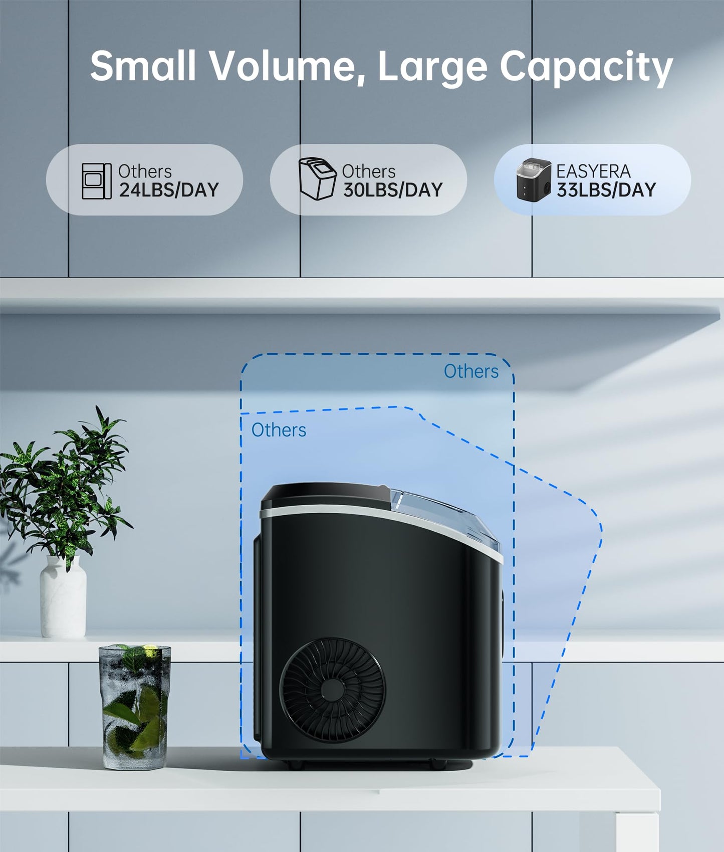 EASYERA Nugget Ice Maker Countertop,Chewable Pellet Ice, 33LBS/24H,Compact Self-Cleaning Ice Machine with Ice Bags,Pebble Ice Maker for Home, Kitchen, RV, Camping