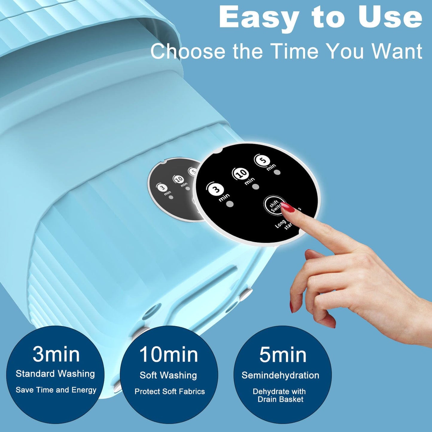 Portable Mini Washing Machine,Small Foldable Lavadora, Laundry Machine with Spin-Dry, Smart Washer with 3 Modes for Socks, Baby Clothes, Apartment, Travel, Camping