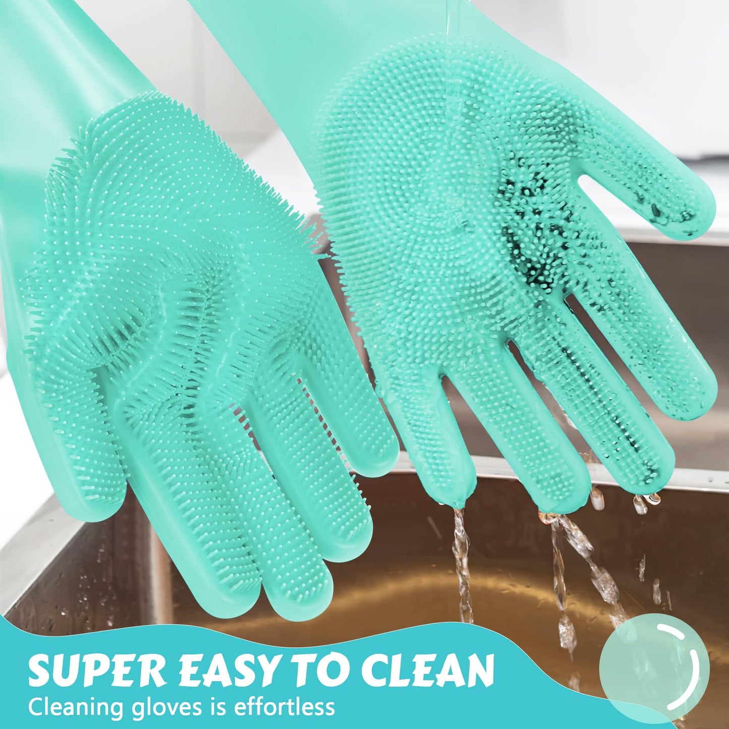 Pecute Pet Grooming Gloves, Heat Resistant Cat Bathing Gloves with High-Density Teeth, Silicone Dog Bathing Gloves with Enhanced Five Finger Design, Bathing and Massaging for Dogs and Cats