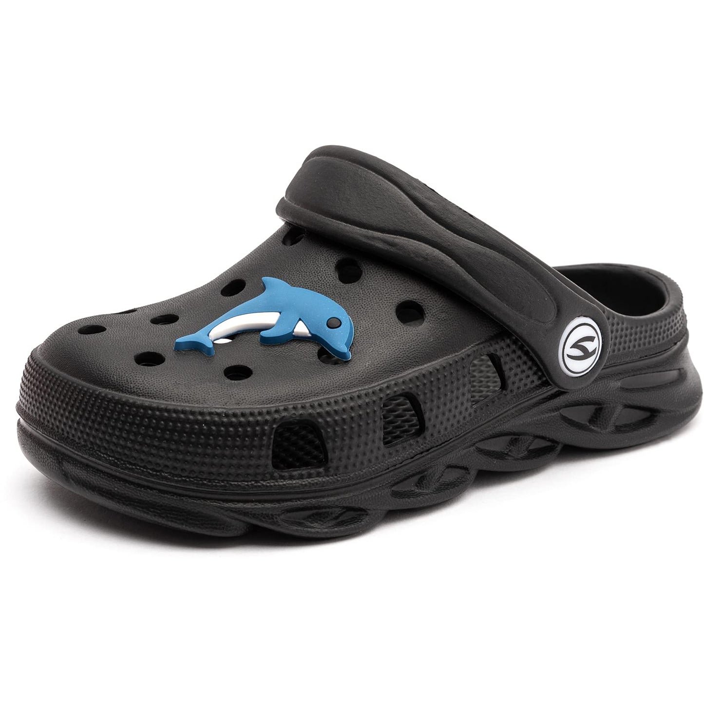 WOUEOI Kid's Girls Boys Clogs Garden Shoes Cartoon Slides Sandals Beach Slipper Children(D-Black,2 Infant)