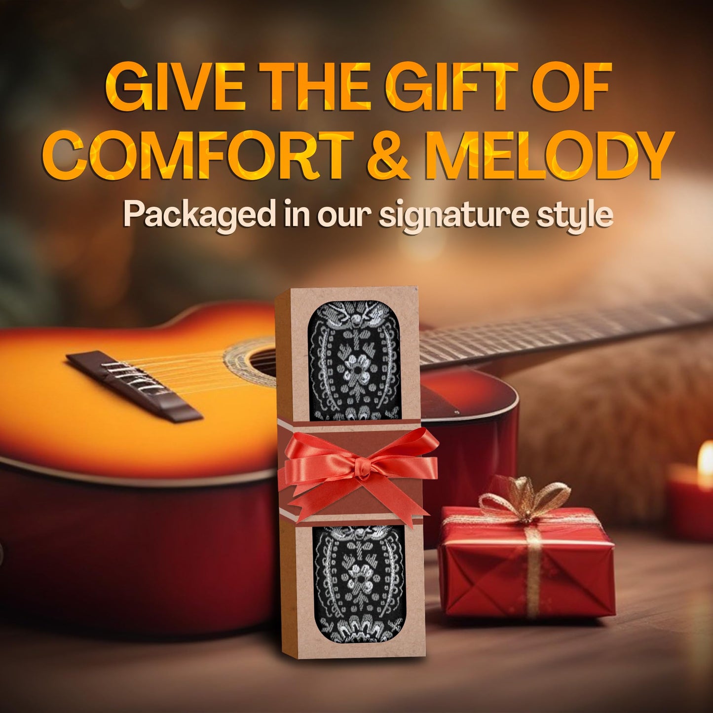 Art Tribute Guitar Strap Royal Black Silver Woven W/FREE BONUS- 2 Picks + Strap Locks + Strap Button For Bass, Electric & Acoustic Guitar. Best Gift for Men & Women Guitar Players