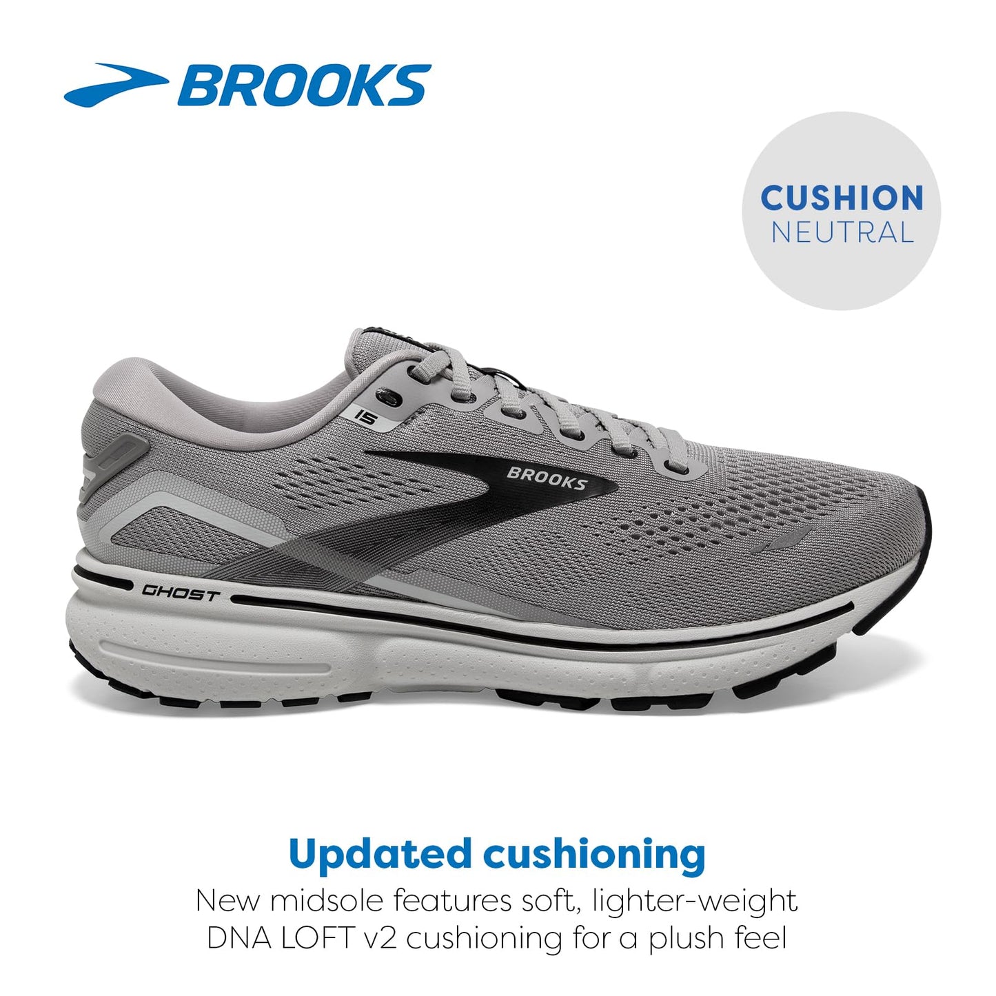 Brooks Mens Ghost 15 Running Shoe - Alloy/Oyster/Black - 7.0 - D