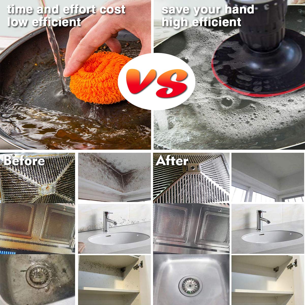 JUSONEY 31 Piece Drill Brush Attachment- Drifferent Size and Hardness- Premium Scrub Pads & Sponge- With Extend Long Attachment- Power Scrubber Brush Cleaning for Grout, Tiles, Sinks, Bathtub, Kitchen