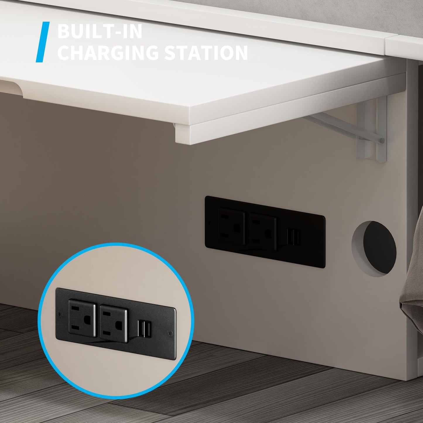 Mjkone Murphy Bed Chest, Cabinet Bed with Trifold Foam Mattress, Queen Murphy Cube Cabinet Bed with USB Charging Station and Large Storage Drawers for Living Room/Bedroom/Office (White)