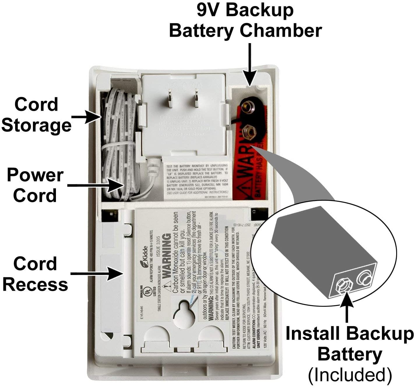 Kidde Carbon Monoxide Detector, Plug In Wall with 9-Volt Battery Backup, Digital LED Display