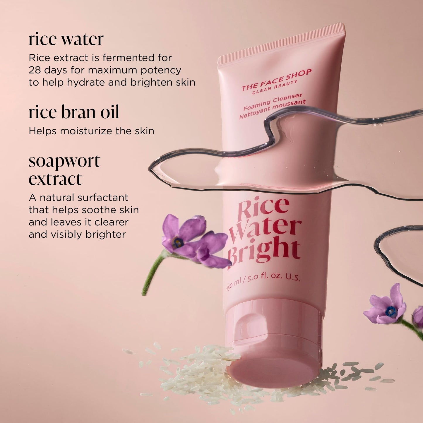 The Face Shop Rice Water Bright Foaming Cleanser 150ml | Vegan| Brightening | Rice Water | Hydrating | Rice Bran Oil | K-Beauty