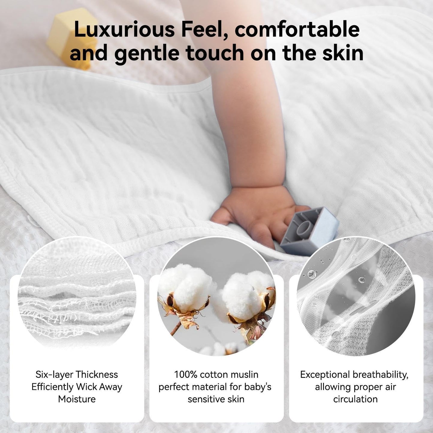 Synrroe Muslin Burp Cloths 4 Pack Large 20" by 10" 100% Cotton 6 Layers Extra Absorbent and Soft