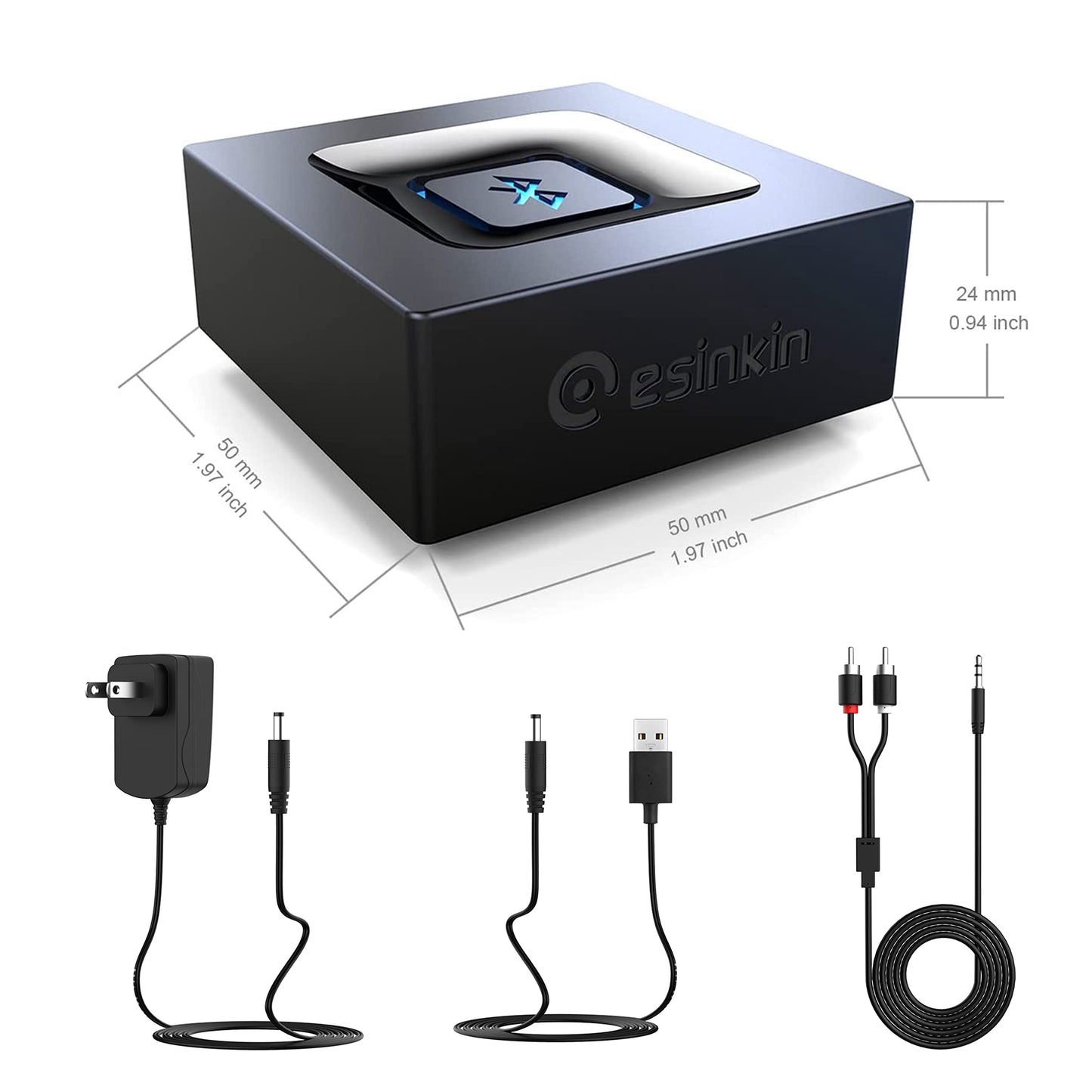 esinkin Bluetooth Audio Adapter for Music Streaming Sound System, Wireless Audio Adapter Works with Smartphones and Tablets, Wireless Adapter for Speakers