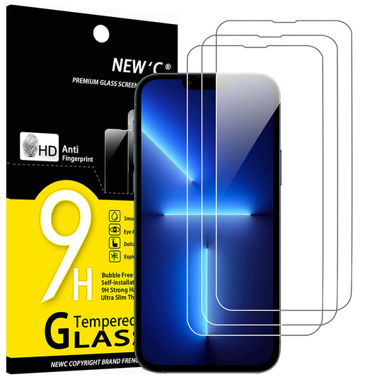NEW'C [3 Pack Designed for iPhone 14, 13, 13 Pro (6.1") Screen Protector Tempered Glass, Case Friendly Anti Scratch Bubble Free Ultra Resistant