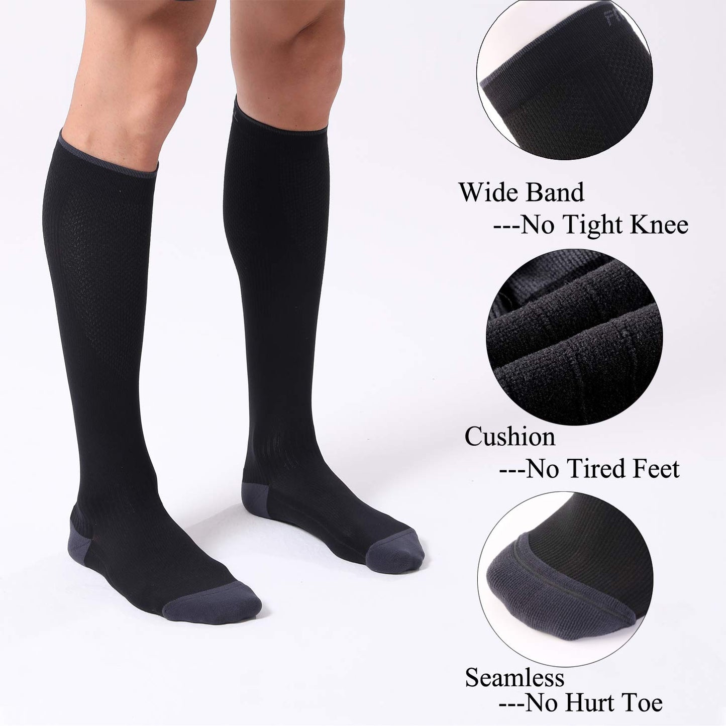 FITRELL 3 Pairs Compression Socks for Women and Men 20-30mmHg- Circulation and Muscle Support Socks for Travel, Running, Nurse, Medical, BLACK S/M