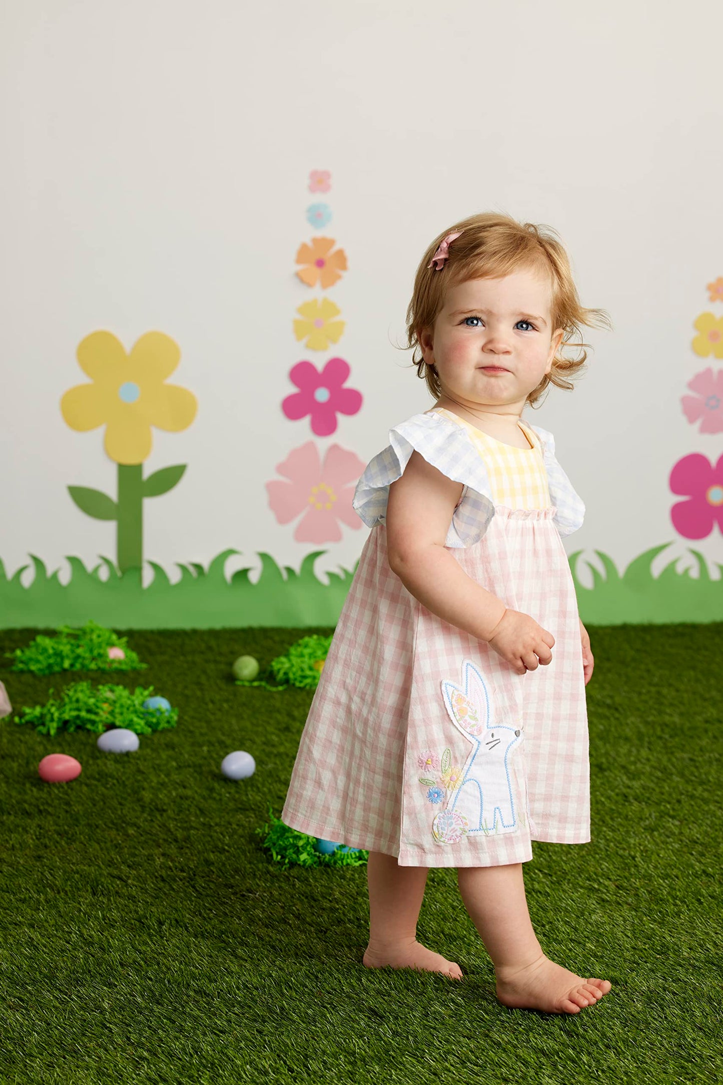 Mud Pie Girls Bunny Gingham Dress, Pink, 4T