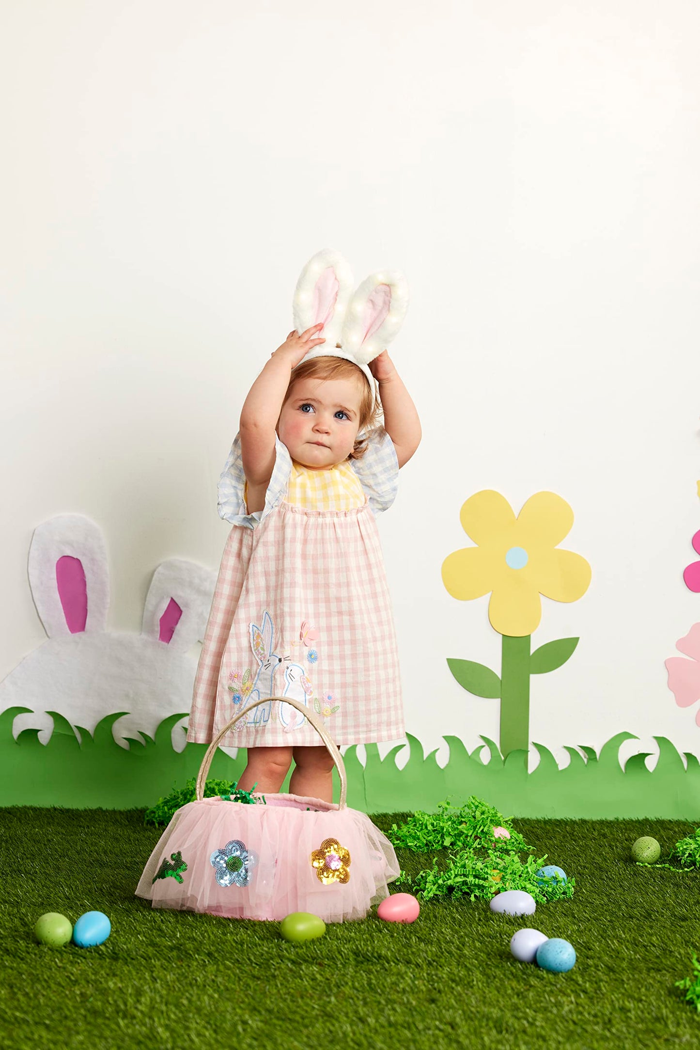 Mud Pie Girls Bunny Gingham Dress, Pink, 4T