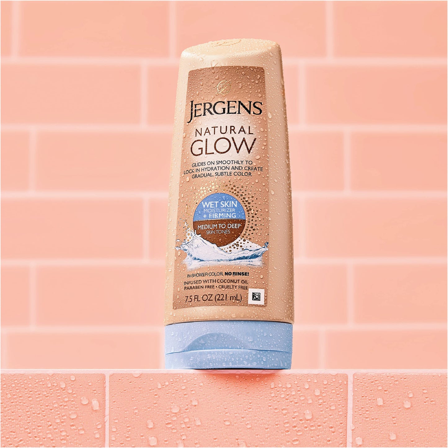 Jergens Natural Glow +FIRMING In-shower Self Tanner Lotion, Sunless Tanning for Medium to Deep Skin Tone, Anti Cellulite Firming Body Lotion, for Gradual and Natural-Looking Fake Tan, 7.5 Ounce