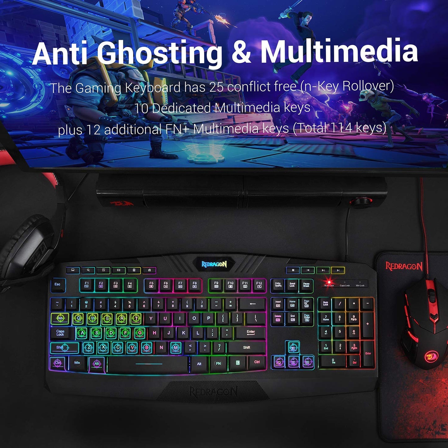 Redragon S101 Wired RGB Backlit Gaming Keyboard and Mouse Pad, Gaming Headset Combo All in 1 PC Gamer Bundle for Windows PC – (Black)