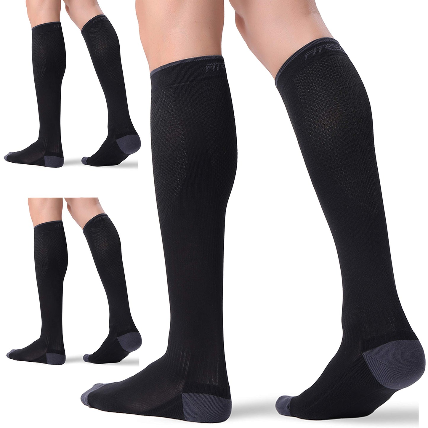 FITRELL 3 Pairs Compression Socks for Women and Men 20-30mmHg- Circulation and Muscle Support Socks for Travel, Running, Nurse, Medical, BLACK S/M