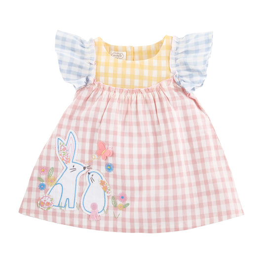 Mud Pie Girls Bunny Gingham Dress, Pink, 4T