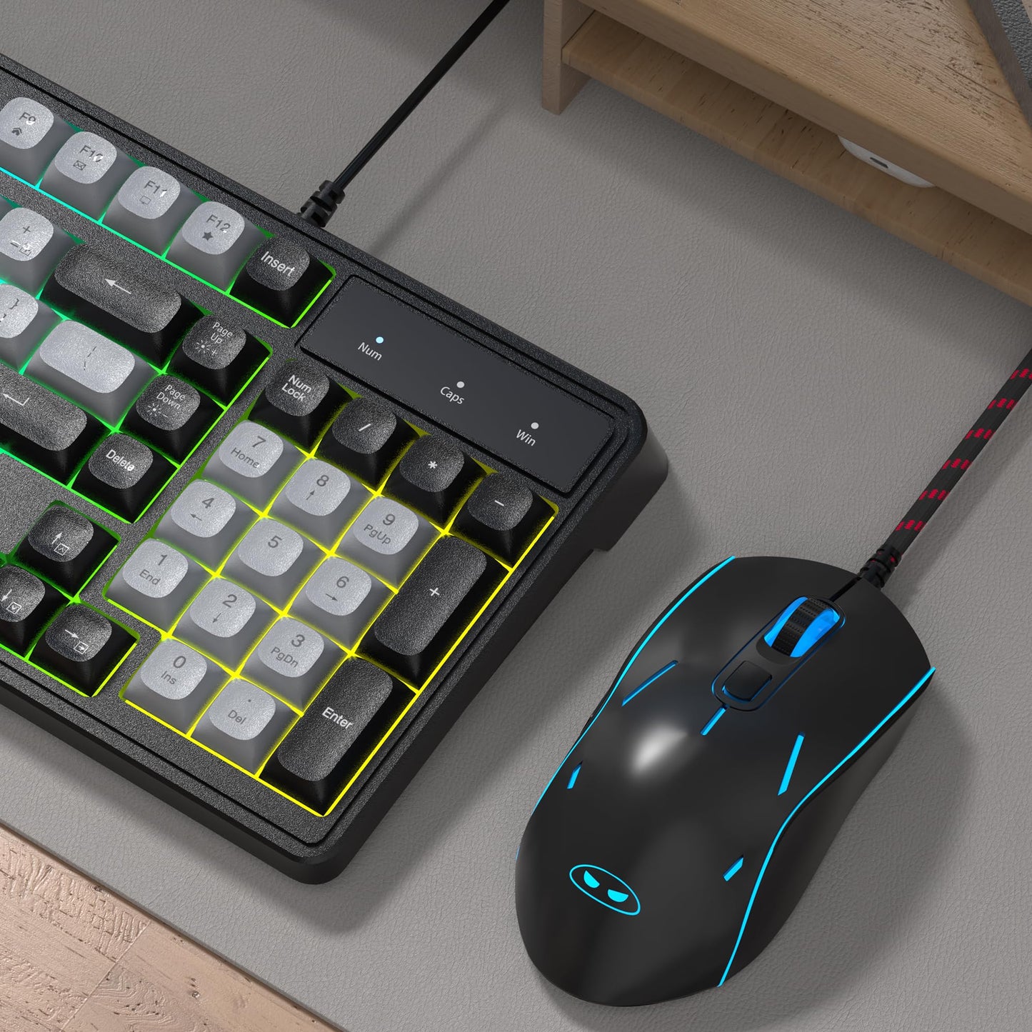 MageGee RGB Gaming Keyboard and Mouse Combo Headset,GK980 Wired Backlit Keyboard and Black Gaming Mouse Combo,PC Keyboard and Adjustable DPI Mouse for PC/loptop/MAC(Black Grey)…