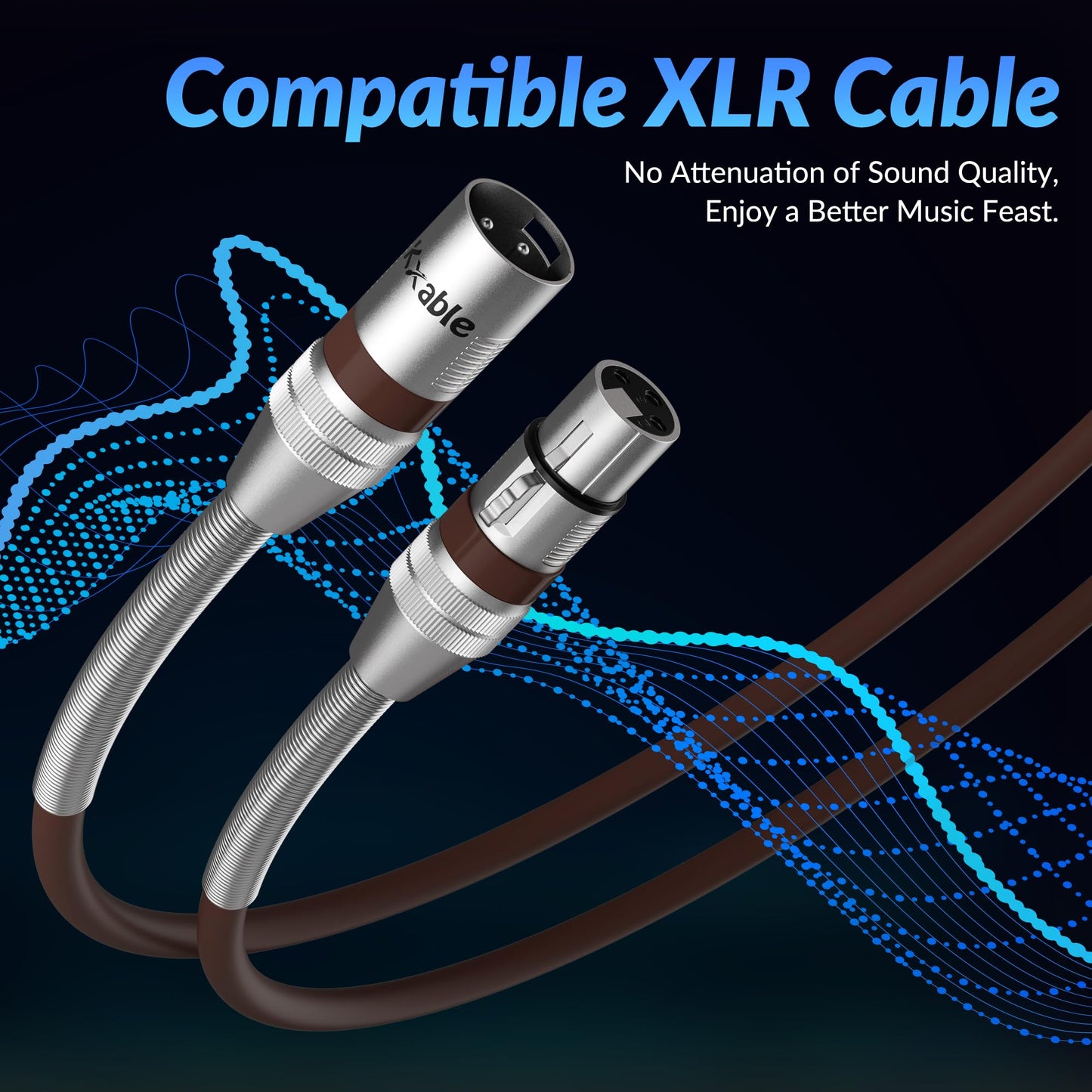 XLR to XLR Cable 1 Feet, Premium XLR Microphone Cable, Heavy Duty 22AWG OFC XLR Male to Female Cord, 3-Pin Shielded Mic Speaker Cable, Zinc Alloy Connectors, Metal Spring SR, Brown
