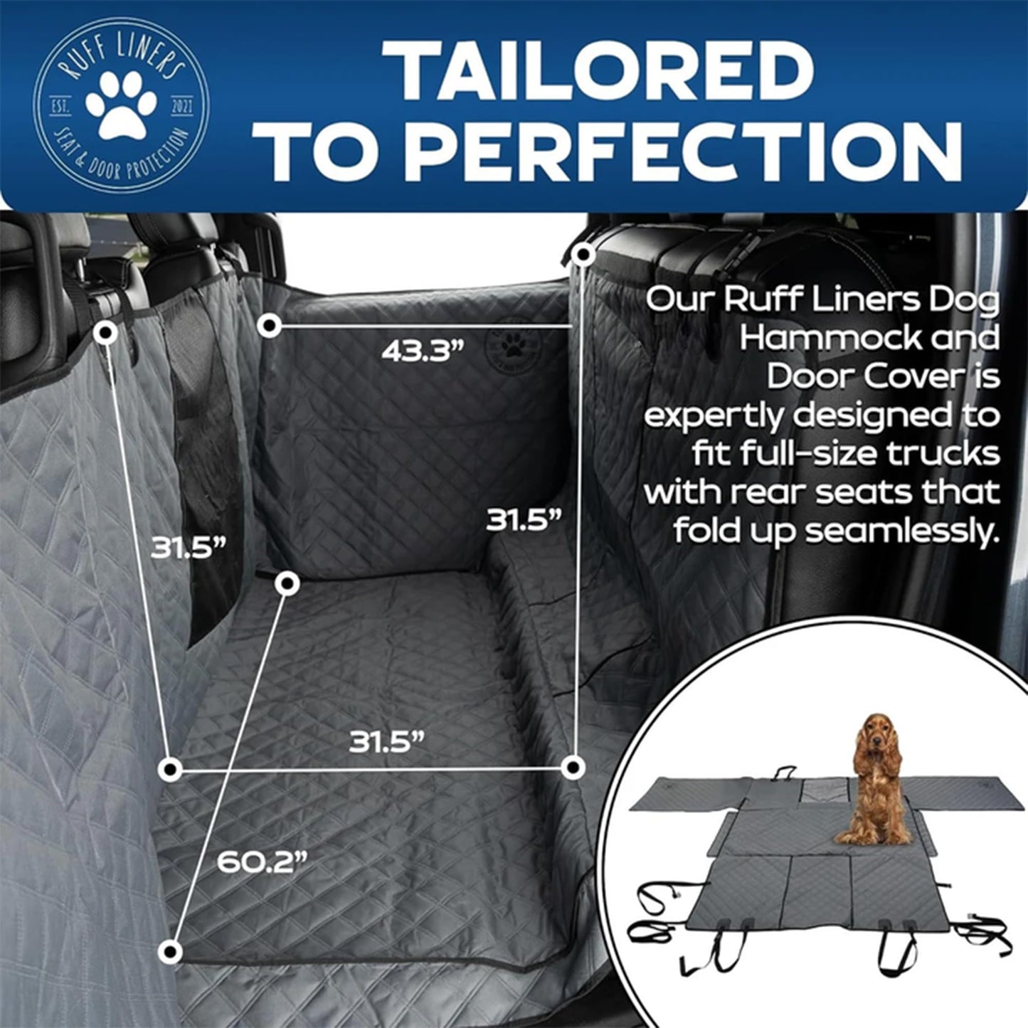 Ruff Liners XL Pets Seat Covers for Trucks with Flip Up Rear Seats, Waterproof Floor Cover Hammock for Crew Cab Trucks, Dog Truck Accessories, Compatible with F150