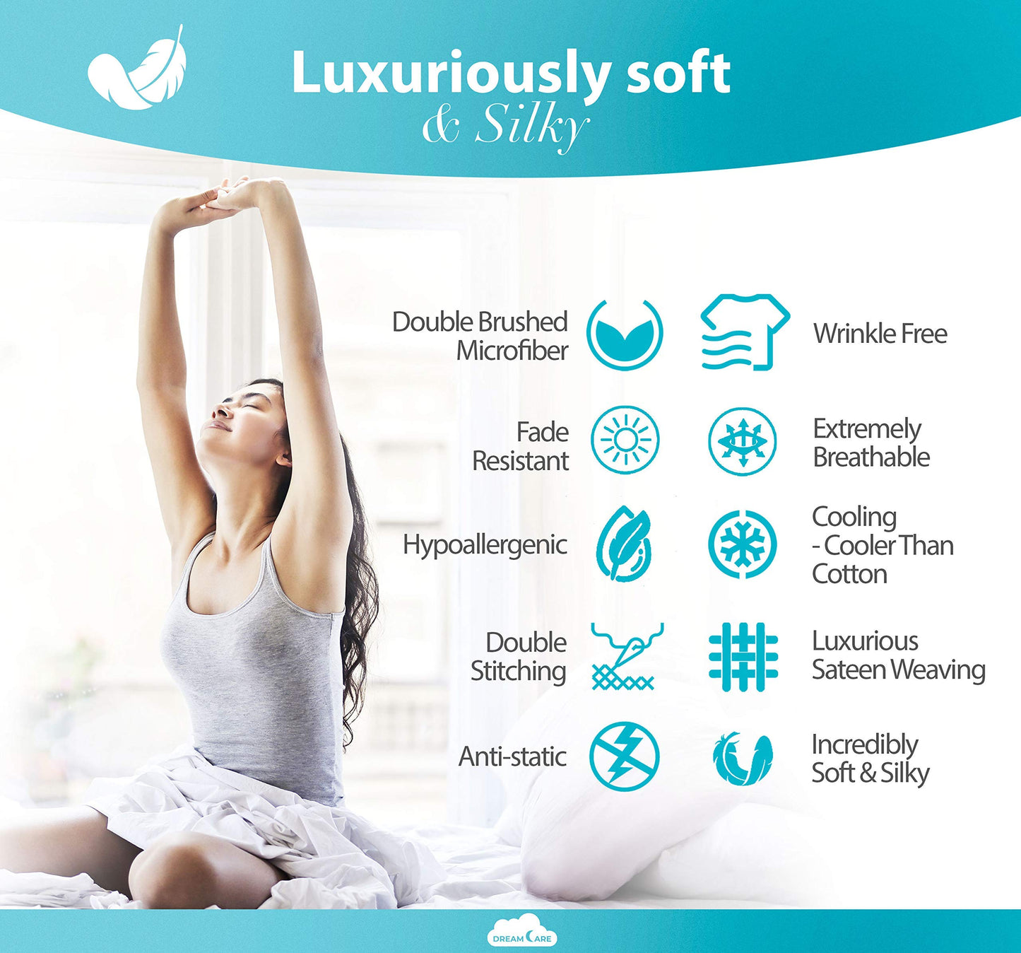 DREAMCARE Queen Sheet Set - Cooling Bed Sheets - 4pcs Set - Queen Sheets - Sheets for Queen Size Bed - Queen Size Sheets Soft & Long Lasting 100% Fine Brushed Polyester with Side Pocket - Burgundy