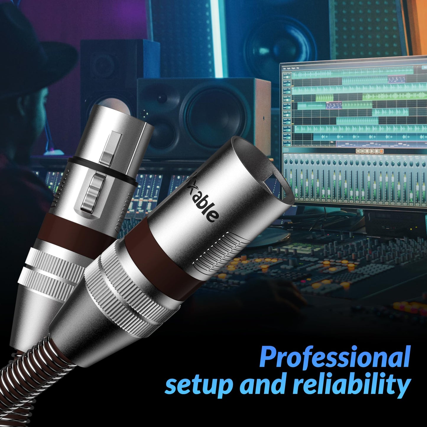 XLR to XLR Cable 1 Feet, Premium XLR Microphone Cable, Heavy Duty 22AWG OFC XLR Male to Female Cord, 3-Pin Shielded Mic Speaker Cable, Zinc Alloy Connectors, Metal Spring SR, Brown