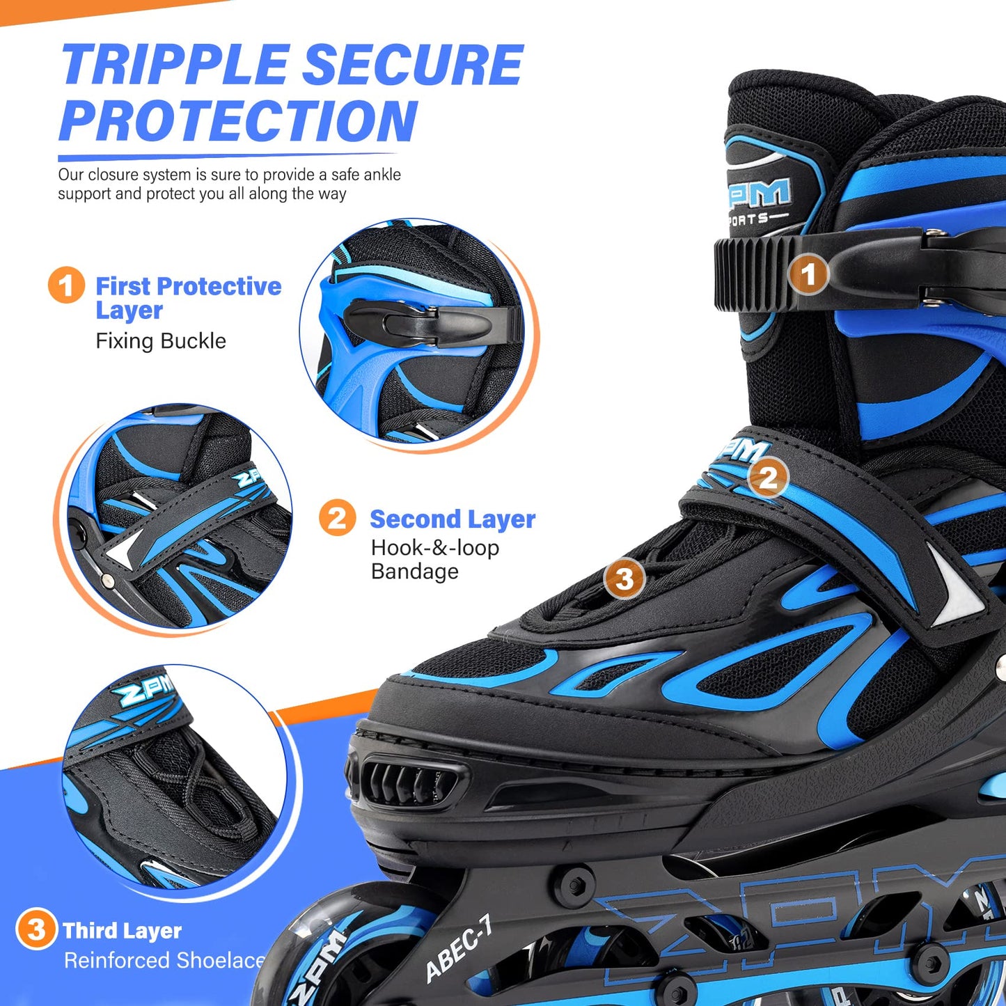 2PM SPORTS Vinal Boys Adjustable Flashing Inline Skates, All Wheels Light Up, Fun Illuminating Skates for Kids and Men- Azure Small (1-4 US)