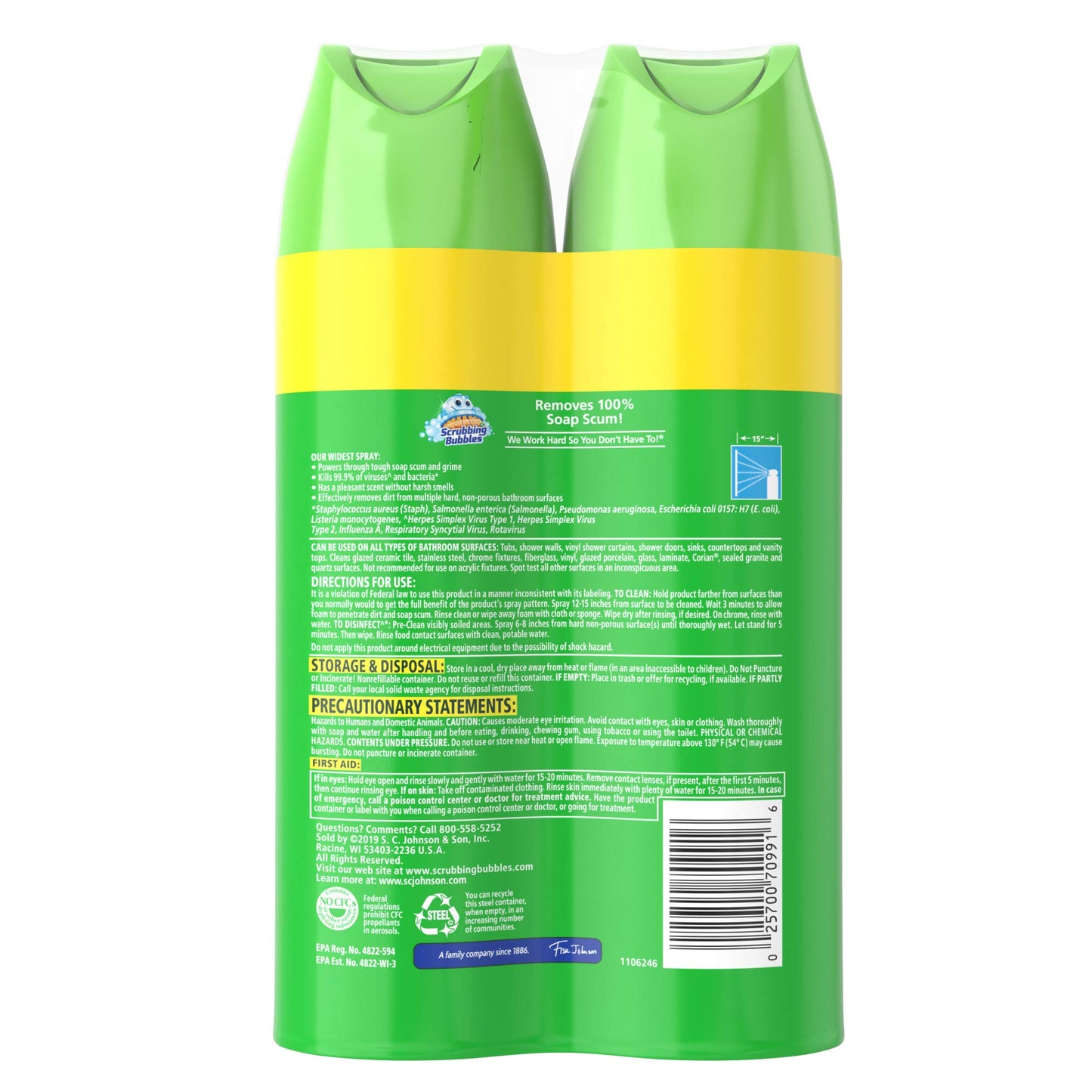 Scrubbing Bubbles Mega Shower Foamer Aerosol, Tough Foaming Bathroom, Tile, Bathtub and Disinfectant Shower Cleaner (1 Aerosol Spray), Rainshower Scent, 20 oz (Pack of 2)