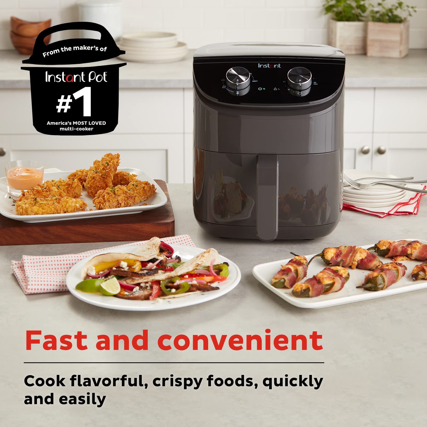 Instant Essentials 4QT Air Fryer with EvenCrisp Technology that Crisps and Reheats, Easily Adjust Time & Temperature For Quick Meals, 100+ In-App Recipes, from the Makers of Instant Pot, Black