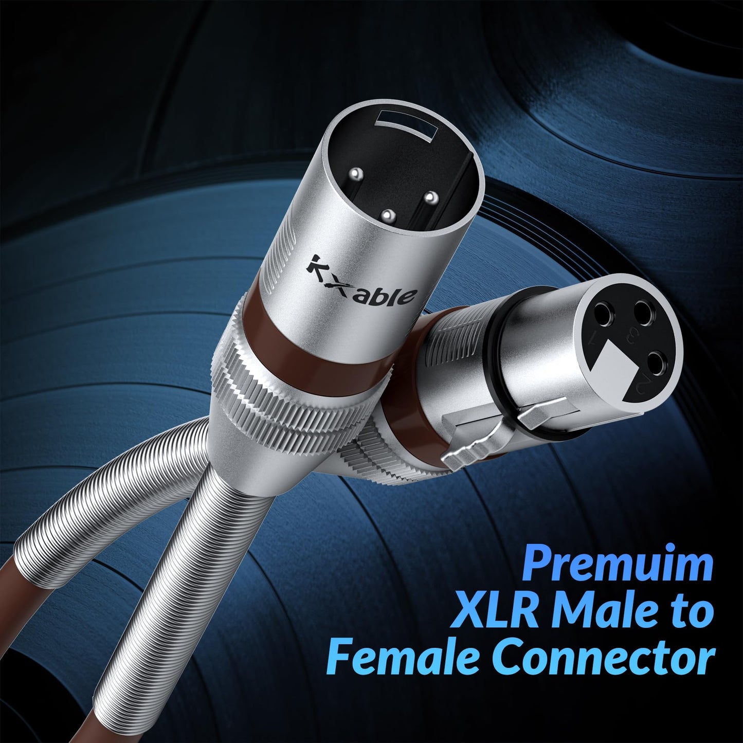XLR to XLR Cable 1 Feet, Premium XLR Microphone Cable, Heavy Duty 22AWG OFC XLR Male to Female Cord, 3-Pin Shielded Mic Speaker Cable, Zinc Alloy Connectors, Metal Spring SR, Brown
