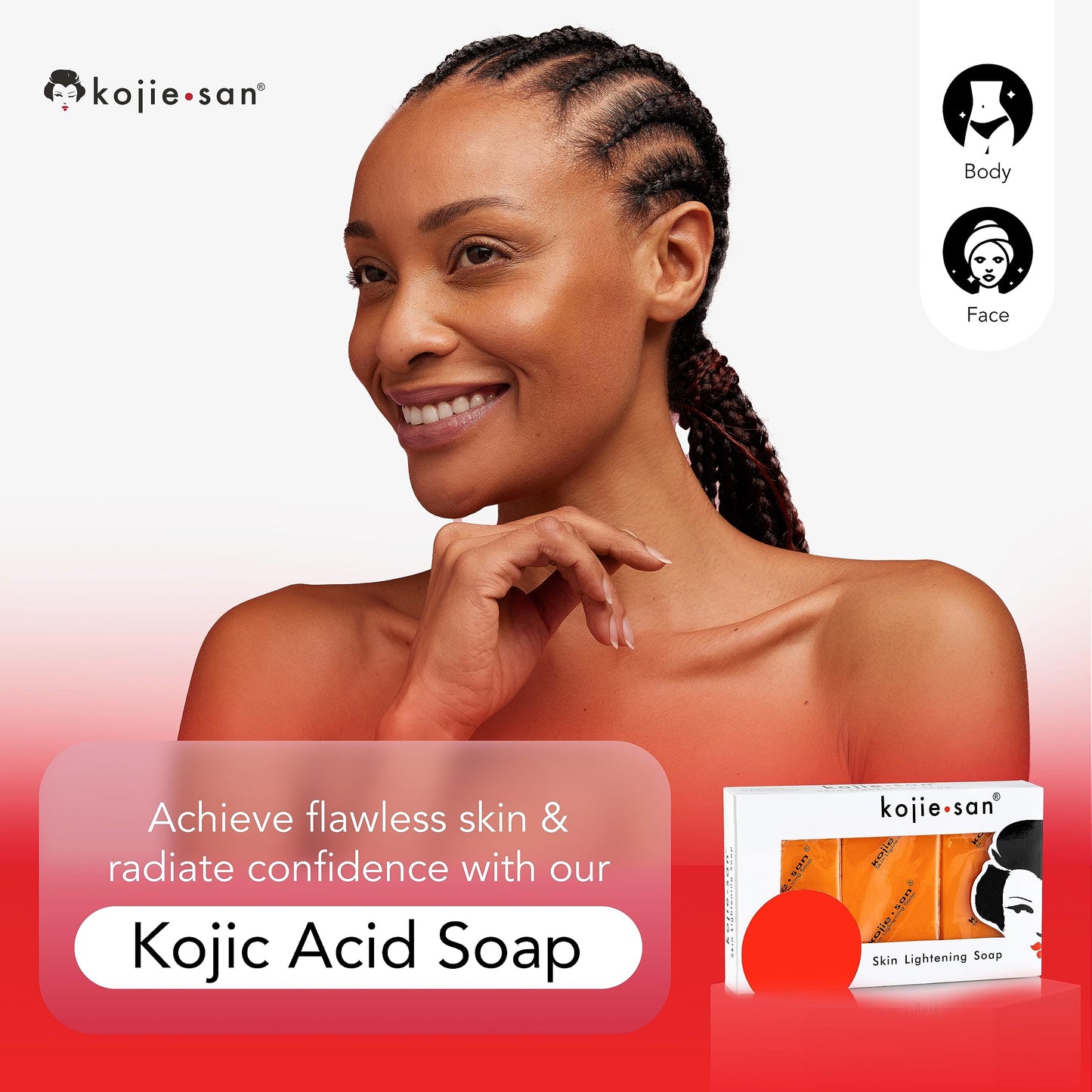 Kojie San Skin Brightening Soap – The Original Kojic Acid Soap that Reduces Dark Spots, Hyper-pigmentation, & other types of skin damage – 3 x 65g Bars