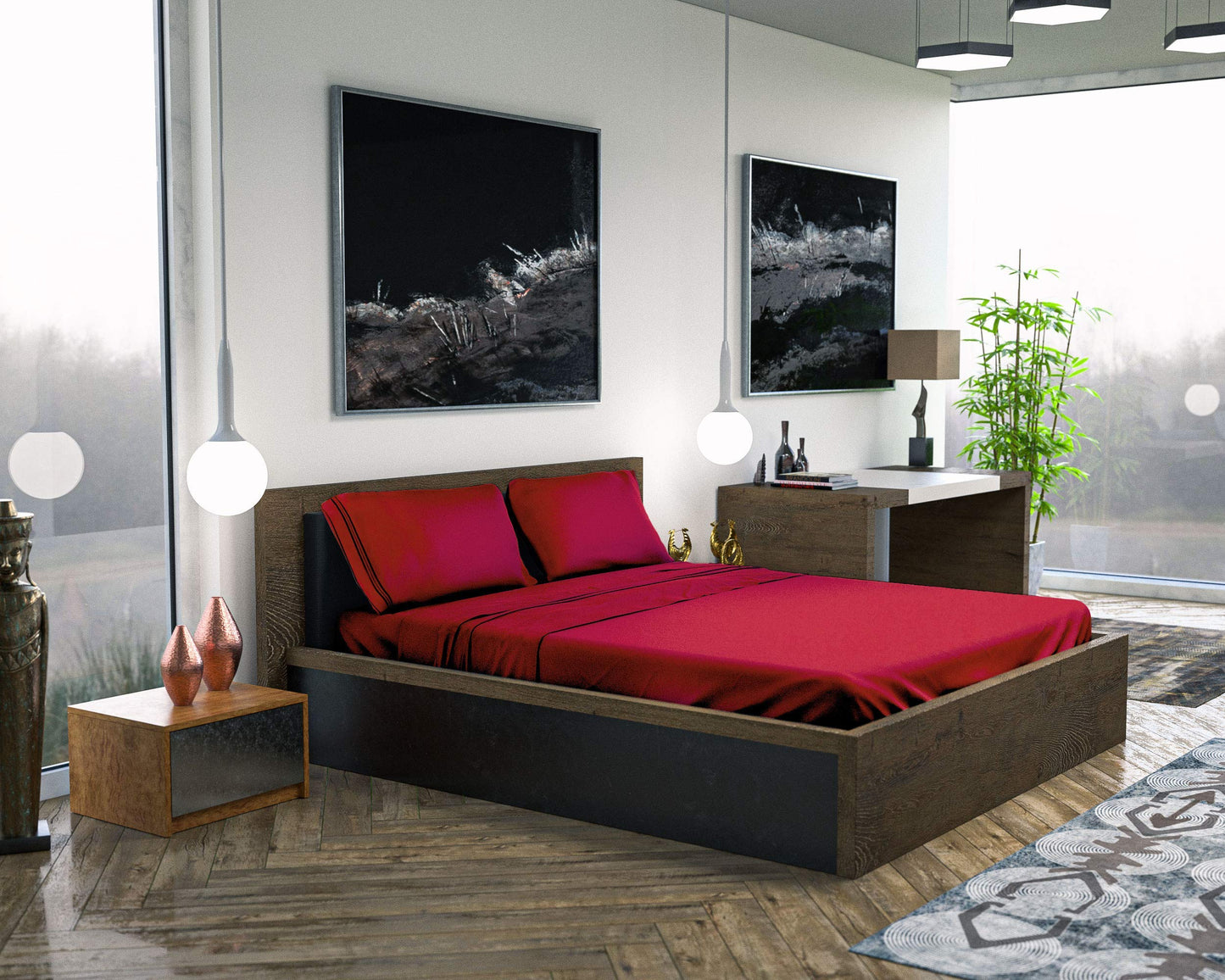 DREAMCARE Queen Sheet Set - Cooling Bed Sheets - 4pcs Set - Queen Sheets - Sheets for Queen Size Bed - Queen Size Sheets Soft & Long Lasting 100% Fine Brushed Polyester with Side Pocket - Burgundy