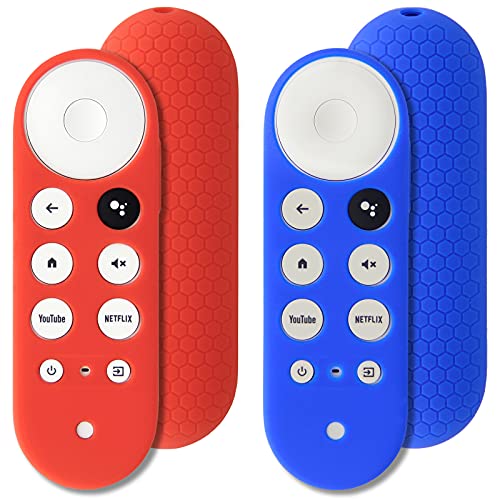 2pcs Protective Covers Compatible for Chromecast with Google TV Voice Remote, Pinowu Anti Slip Remote Case for 2020 Chromecast Remote Control (Blue & Red)