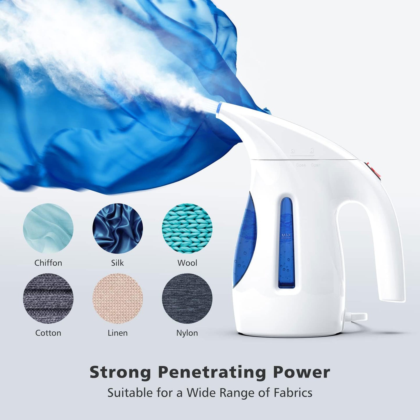 HiLIFE Steamer for Clothes, Portable Handheld Design, 240ml Big Capacity, 700W, Strong Penetrating Steam, Removes Wrinkle, for Home, Office and Travel(ONLY FOR 120V) (Blue)