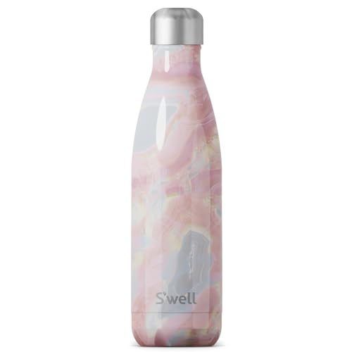 S'well Stainless Steel Water Bottle, 17oz, Geode Rose, Triple Layered Vacuum Insulated Containers Keeps Drinks Cold for 36 Hours and Hot for 18, BPA Free, Perfect for On the Go