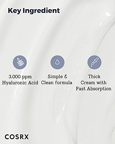 COSRX Hyaluronic Acid Moisturizing Cream, Long-lasting Hydration, Rich Moisturizer for Sensitive Skin 3.52 oz / 100g, Korean Skin Care, Animal Testing Free, Parabens Free