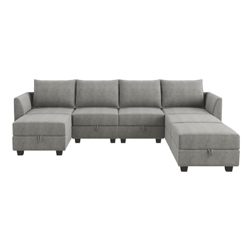 HONBAY Modular Sectional Sofa U Shaped Sectional Couch with Ottomans Reversible Modular Sofa 7 Seater Couch with Storage Seat, Grey